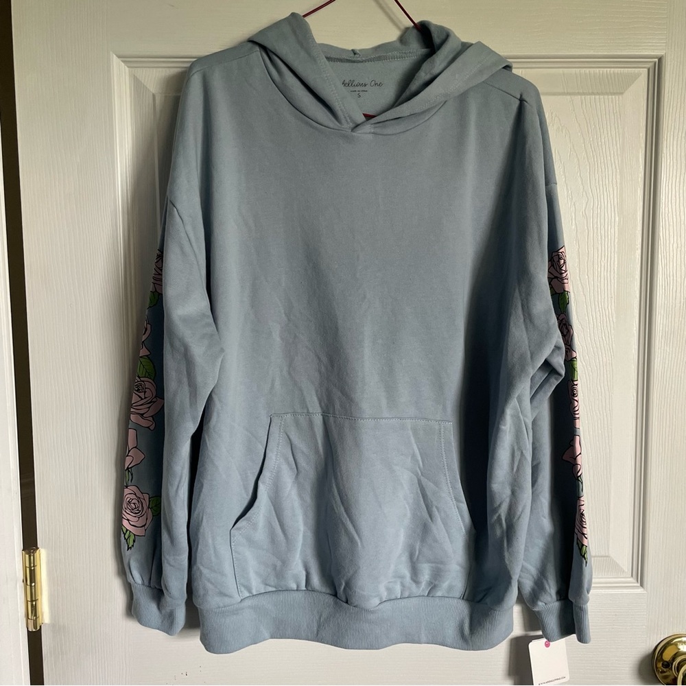 Rebellious One Hooded Sweatshirt with Floral Sleeve